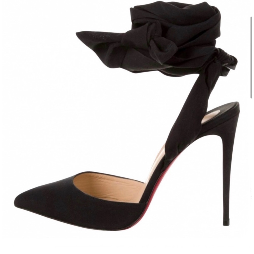 Christian Louboutin Douce Du Desert Ankle Tie Stiletto Black - Picture 2 of 6
